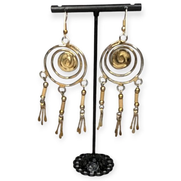 Gold and Tan Drop Hook Earrings - Picture 4 of 6